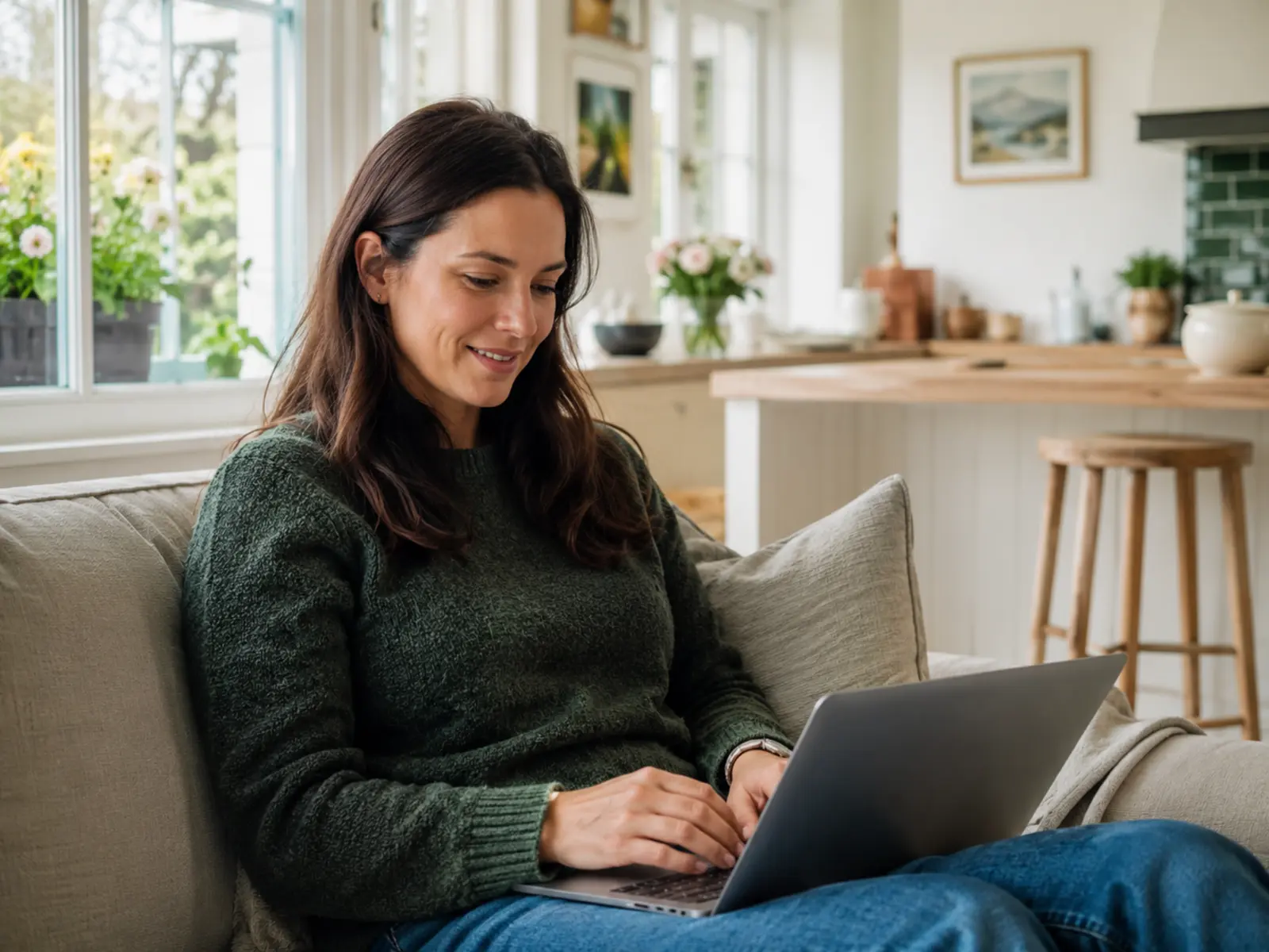 A customer checking their account on a laptop at home