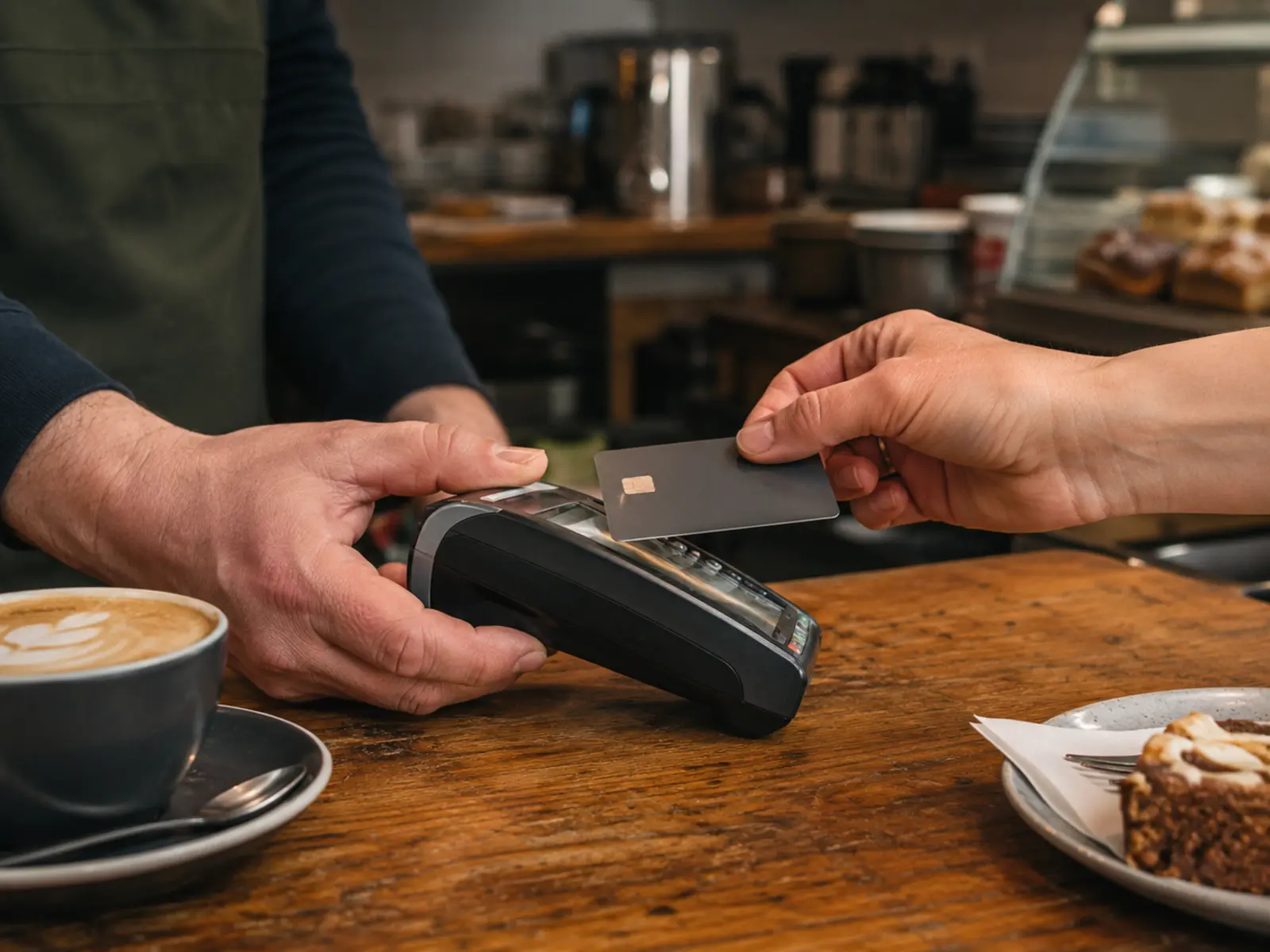 A card payment being taken at an Irish café counter